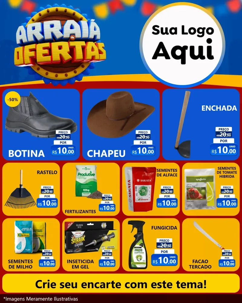 Modelo de Rede Social para Feed Instagram com o tema Arraiá de Ofertas - Junina para Agropecuária