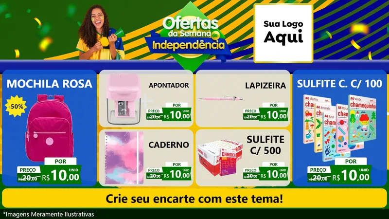 Modelo de TV para TV Horizontal com o tema Ofertas da Semana da Independência para Papelaria