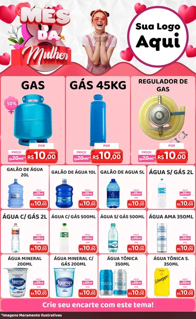 Modelo de Encarte para Encarte Grande com o tema Mês da Mulher para Água e gás