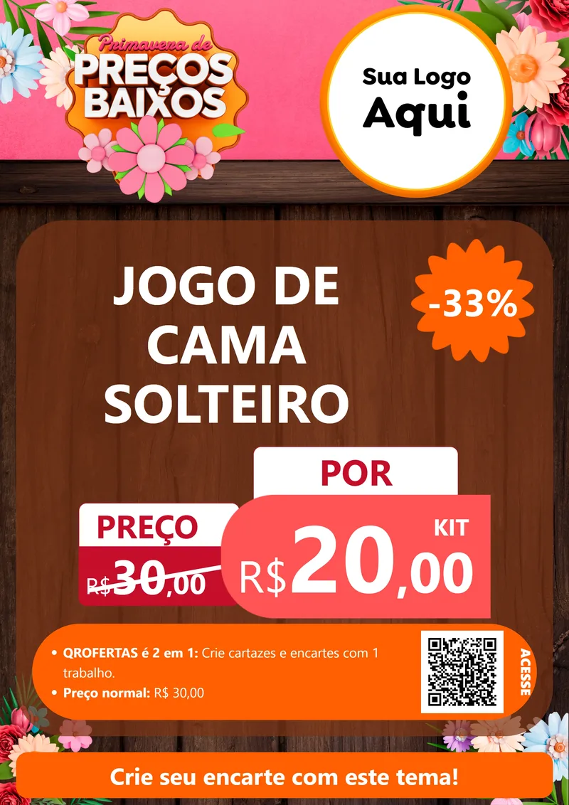 Modelo de Cartaz para Cartaz A4 Vertical com o tema Primavera de Preços Baixos para Cama, Mesa e Banho