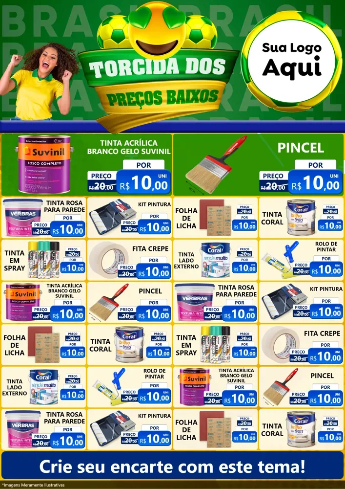 Modelo de Encarte para Encarte A4 Vertical com o tema Torcida dos Preços Baixos - Copa para Tintas e Ferramentas
