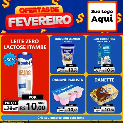 Modelo de Rede Social para Feed Facebook com o tema Ofertas de Fevereiro para Frios e Laticínios