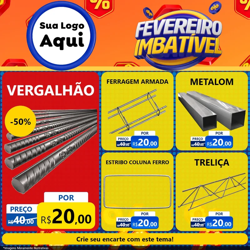Modelo de Rede Social para Feed Facebook com o tema Fevereiro Imbatível para Ferragens