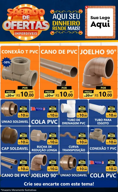 Modelo de Encarte para Encarte Grande com o tema Sábado de Ofertas Imperdíveis para Tubos e conexões