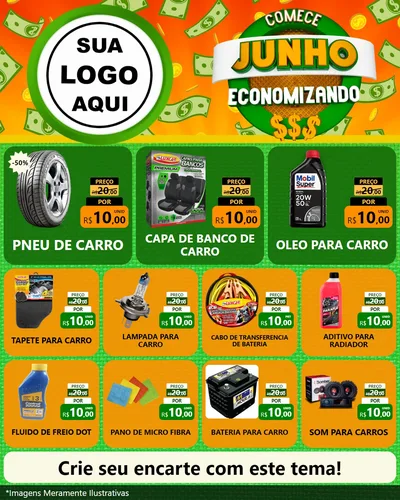 Modelo de Rede Social para Feed Instagram com o tema Comece Junho Economizando para Auto peças