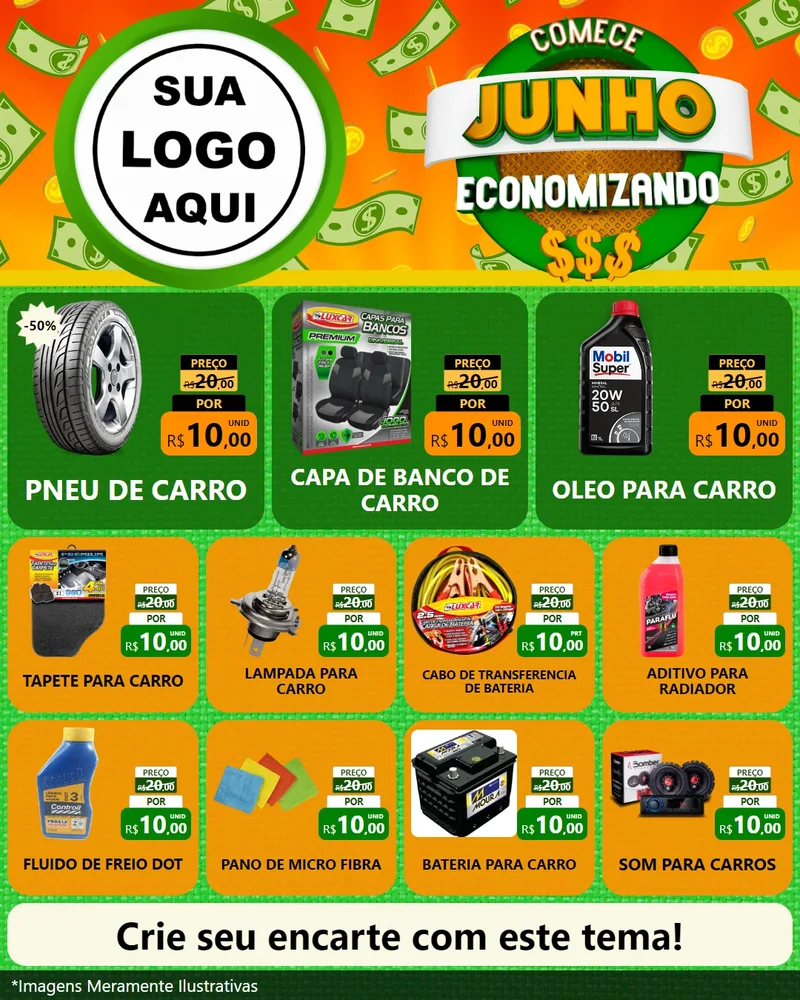 Modelo de Rede Social para Feed Instagram com o tema Comece Junho Economizando para Auto peças