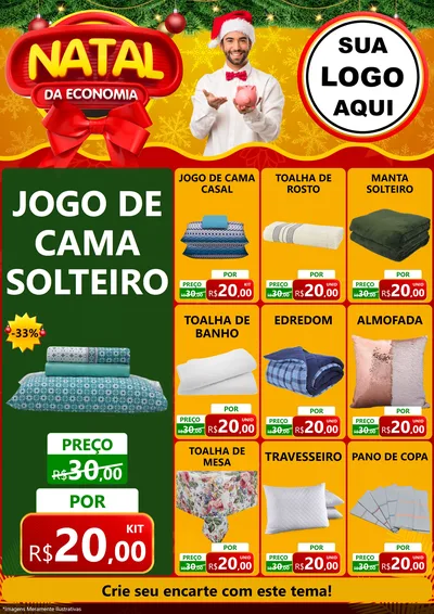 Modelo de Encarte para Encarte A4 Vertical com o tema Natal da Economia para Cama, Mesa e Banho