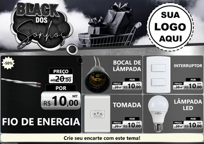 Modelo de Encarte para Encarte A4 Horizontal com o tema Black dos Sonhos para Materiais Elétricos