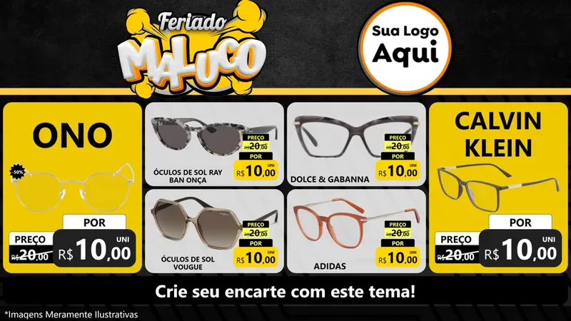 Modelo de TV para TV Horizontal com o tema Feriado Maluco para Óticas