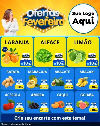 Modelo de Rede Social para Feed Instagram com o tema Ofertas de Fevereiro para Hortifrúti