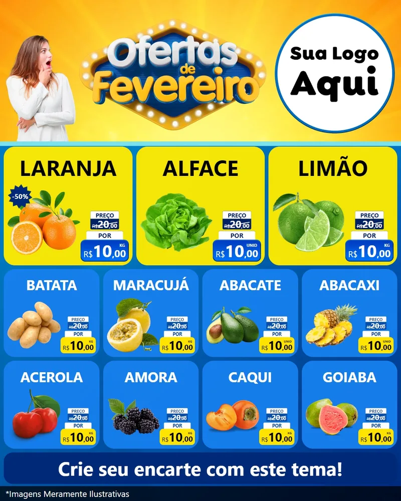 Modelo de Rede Social para Feed Instagram com o tema Ofertas de Fevereiro para Hortifrúti