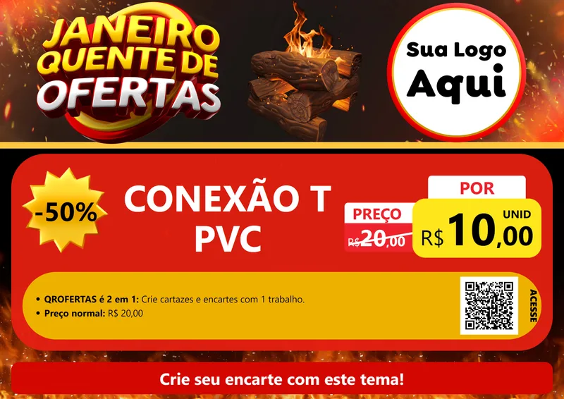 Modelo de Cartaz para Cartaz A4 Horizontal com o tema Janeiro Quente de Ofertas para Tubos e conexões