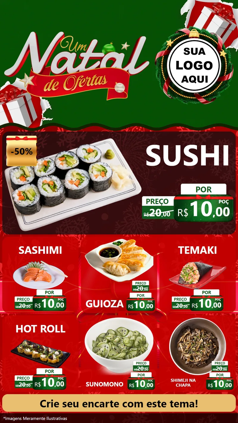 Modelo de Rede Social para Stories com o tema Um Natal de Ofertas para Comida japonesa