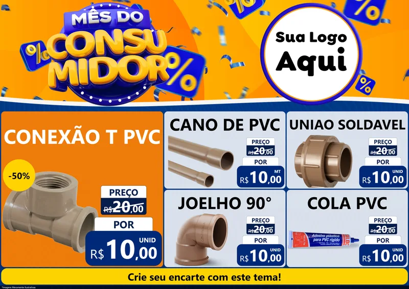 Modelo de Encarte para Encarte A4 Horizontal com o tema Mês do Consumidor para Tubos e conexões