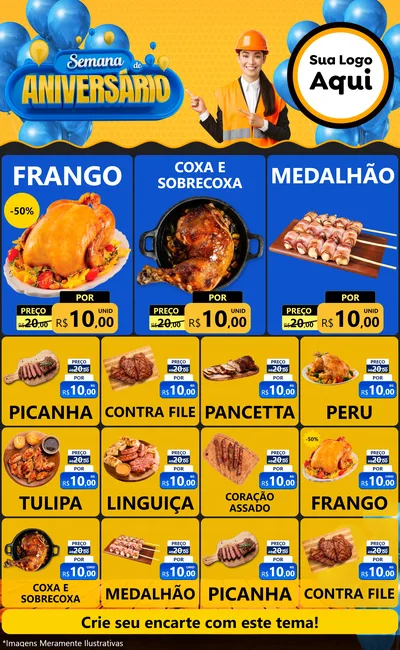 Modelo de Encarte para Encarte Grande com o tema Semana de Aniversário para Assados