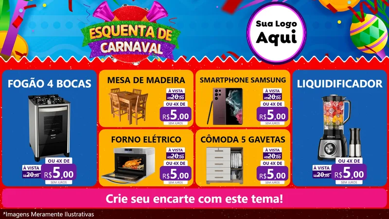 Modelo de TV para TV Horizontal com o tema Esquenta de Carnaval para Móveis e Eletro