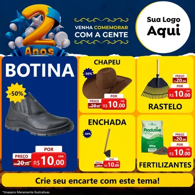 Modelo de Rede Social para Feed Facebook com o tema Aniversário de 2 anos para Agropecuária