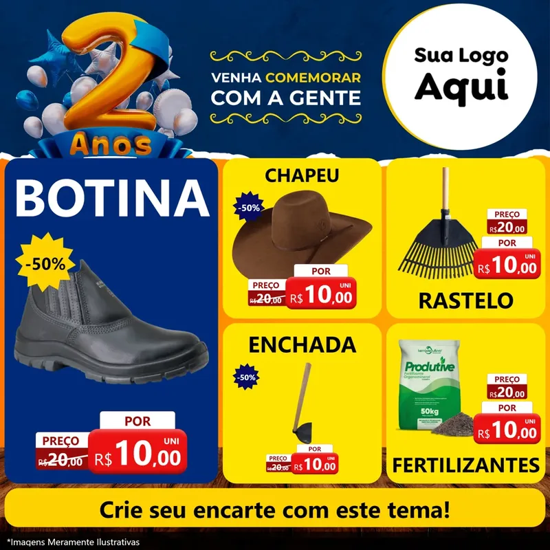 Modelo de Rede Social para Feed Facebook com o tema Aniversário de 2 anos para Agropecuária