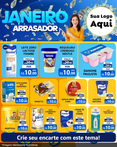 Modelo de Rede Social para Feed Instagram com o tema Janeiro Arrasador para Frios e Laticínios