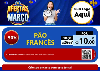 Modelo de Cartaz para Cartaz A4 Horizontal com o tema Ofertas de Março para Padaria