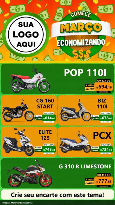 Modelo de TV para TV Vertical com o tema Comece Março Economizando para Concessionaria de Motos