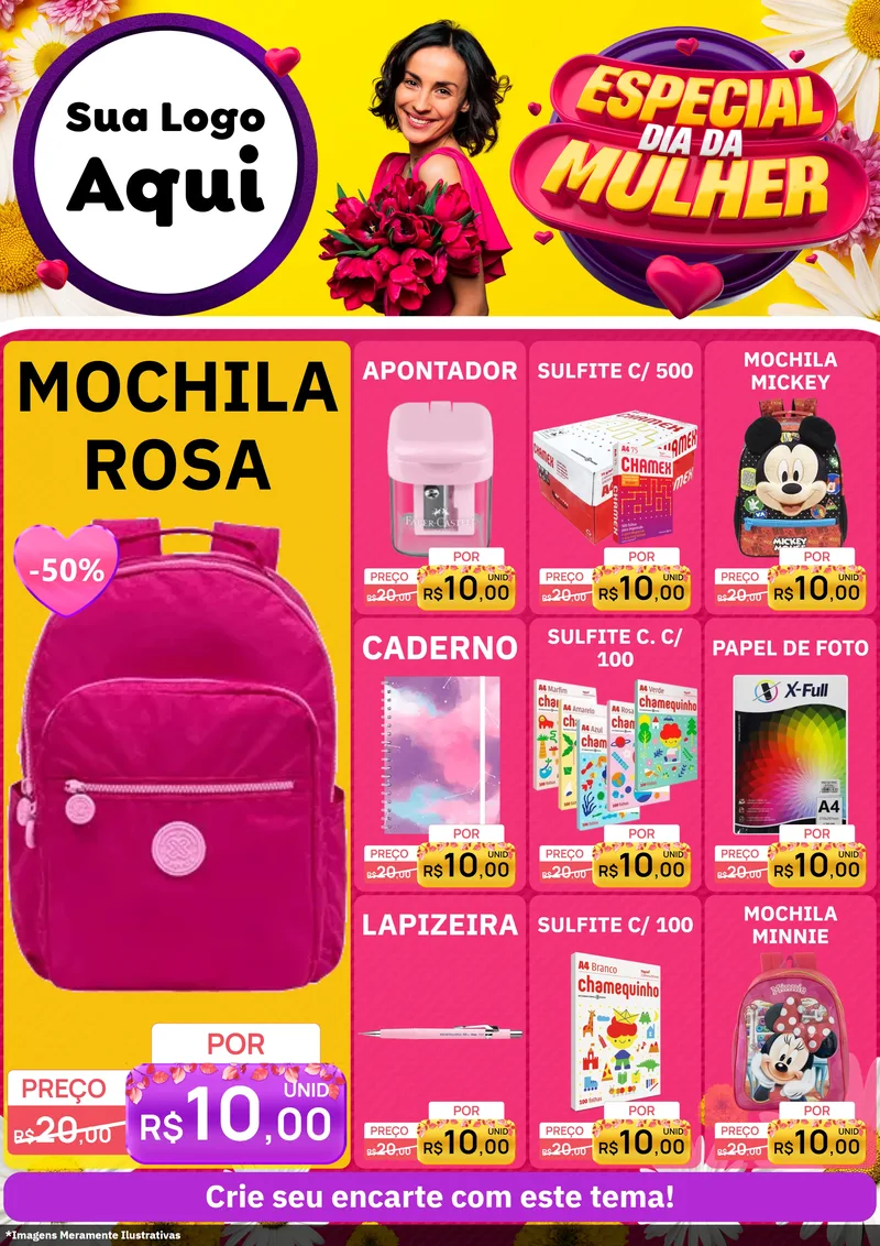 Modelo de Encarte para Encarte A4 Vertical com o tema Especial Dia da Mulher para Papelaria