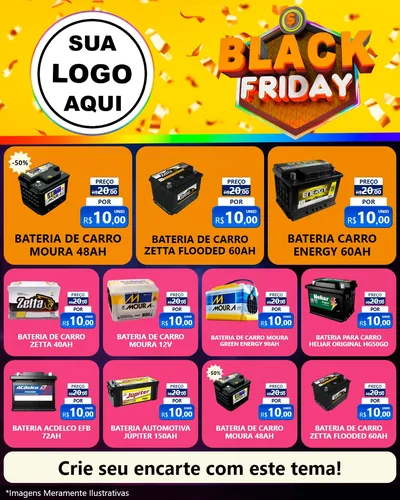 Modelo de Rede Social para Feed Instagram com o tema Black Friday para Baterias Elétricas