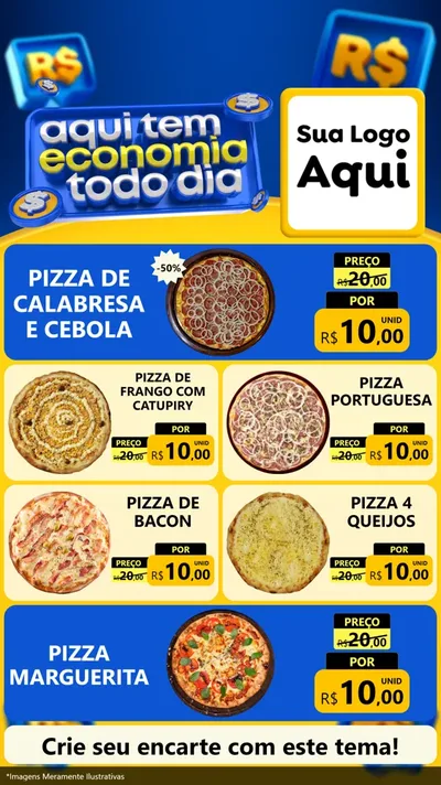 Modelo de TV para TV Vertical com o tema Aqui Tem Economia Todo Dia para Pizzaria