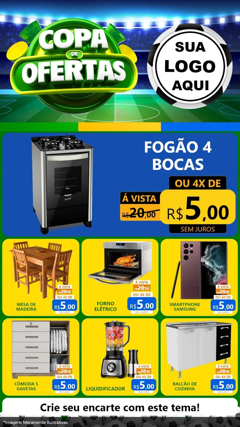 Modelo de Rede Social para Stories com o tema Copa de Ofertas para Móveis e Eletro