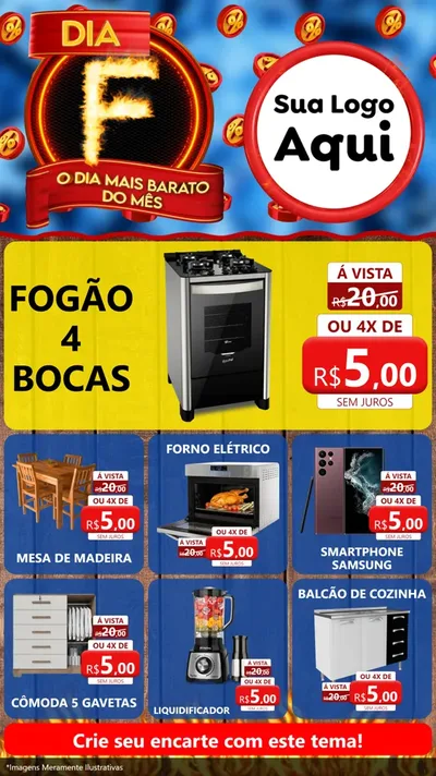 Modelo de Rede Social para Stories com o tema Dia F - O Dia Mais Barato Do Mês para Móveis e Eletro