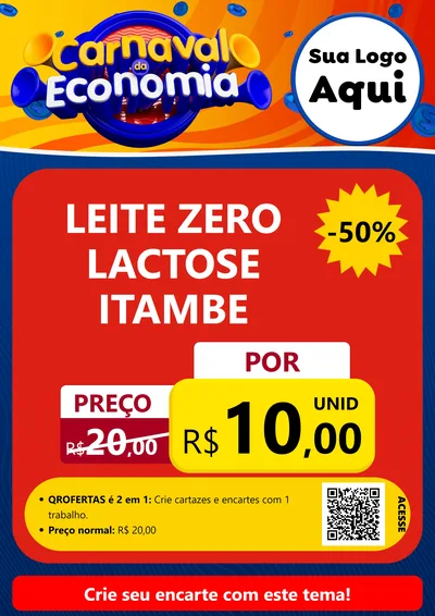Modelo de Cartaz para Cartaz A4 Vertical com o tema Carnaval da Economia para Frios e Laticínios