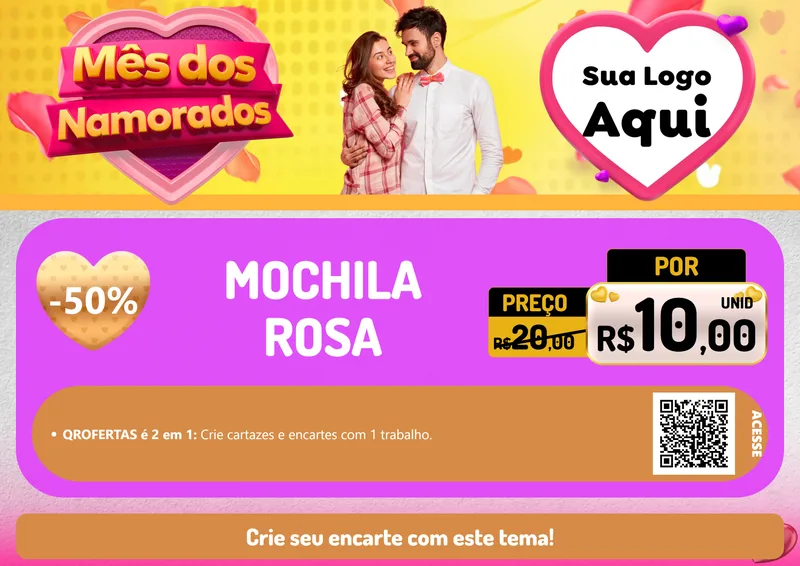 Modelo de Cartaz para Cartaz A4 Horizontal com o tema Mês dos Namorados para Papelaria