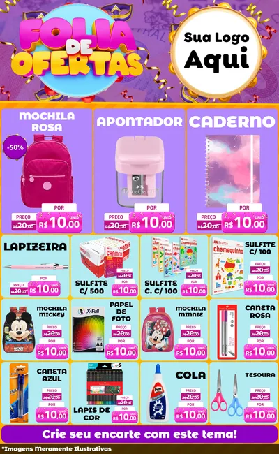 Modelo de Encarte para Encarte Grande com o tema Folia de Ofertas para Papelaria