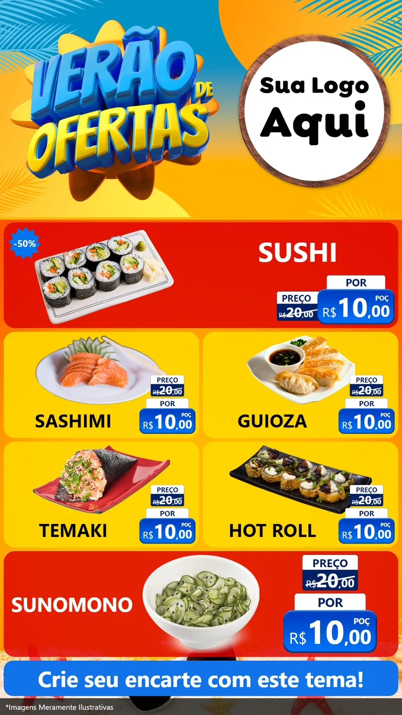 Modelo de TV para TV Vertical com o tema Verão de Ofertas para Comida japonesa