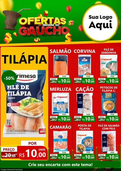 Modelo de Encarte para Encarte A4 Vertical com o tema Ofertas Semana Do Gaúcho para Peixaria