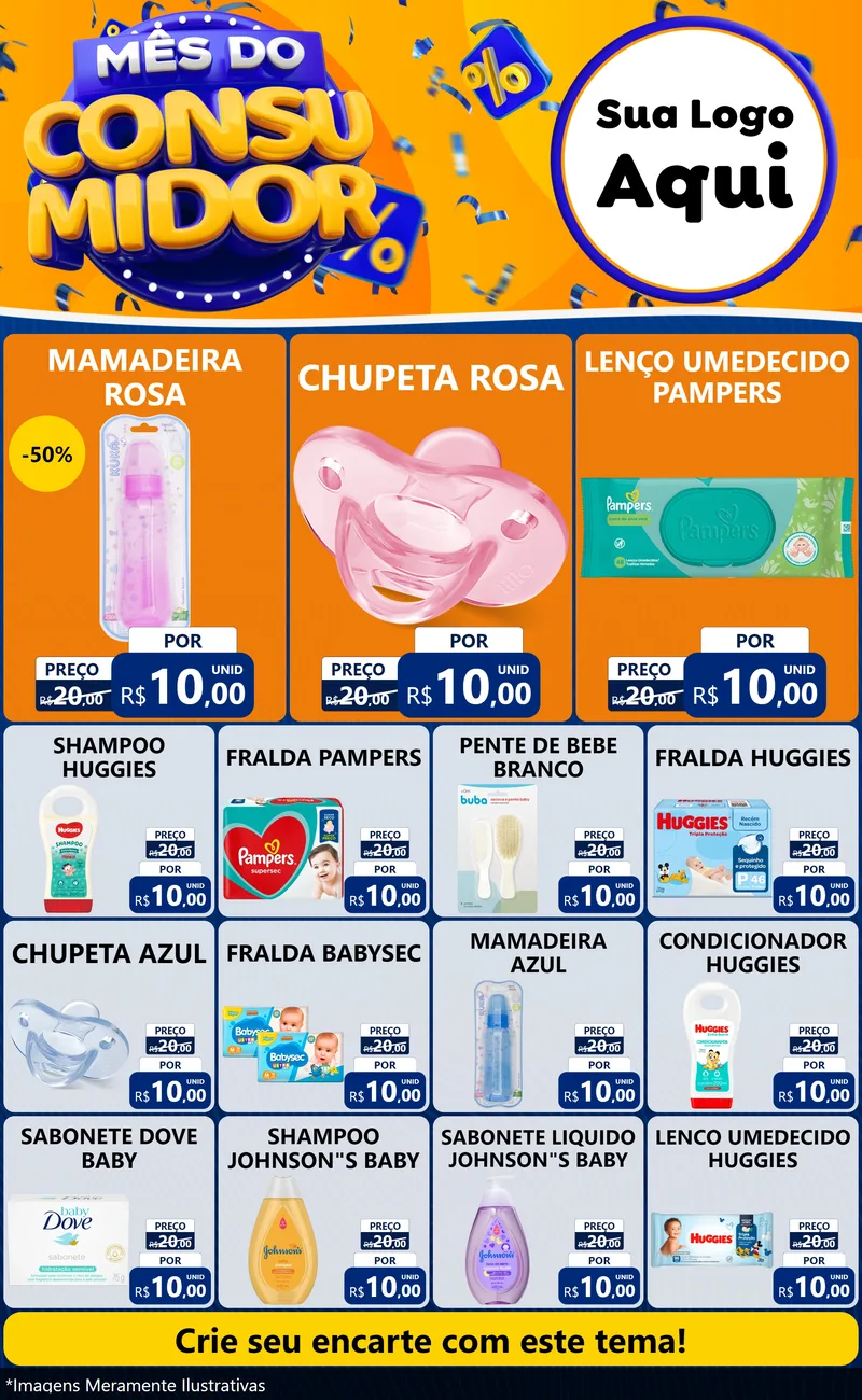Modelo de Encarte para Encarte Grande com o tema Mês do Consumidor para Bebês