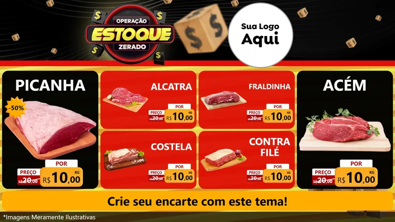 Modelo de TV para TV Horizontal com o tema Operação Estoque Zerado para Açougue