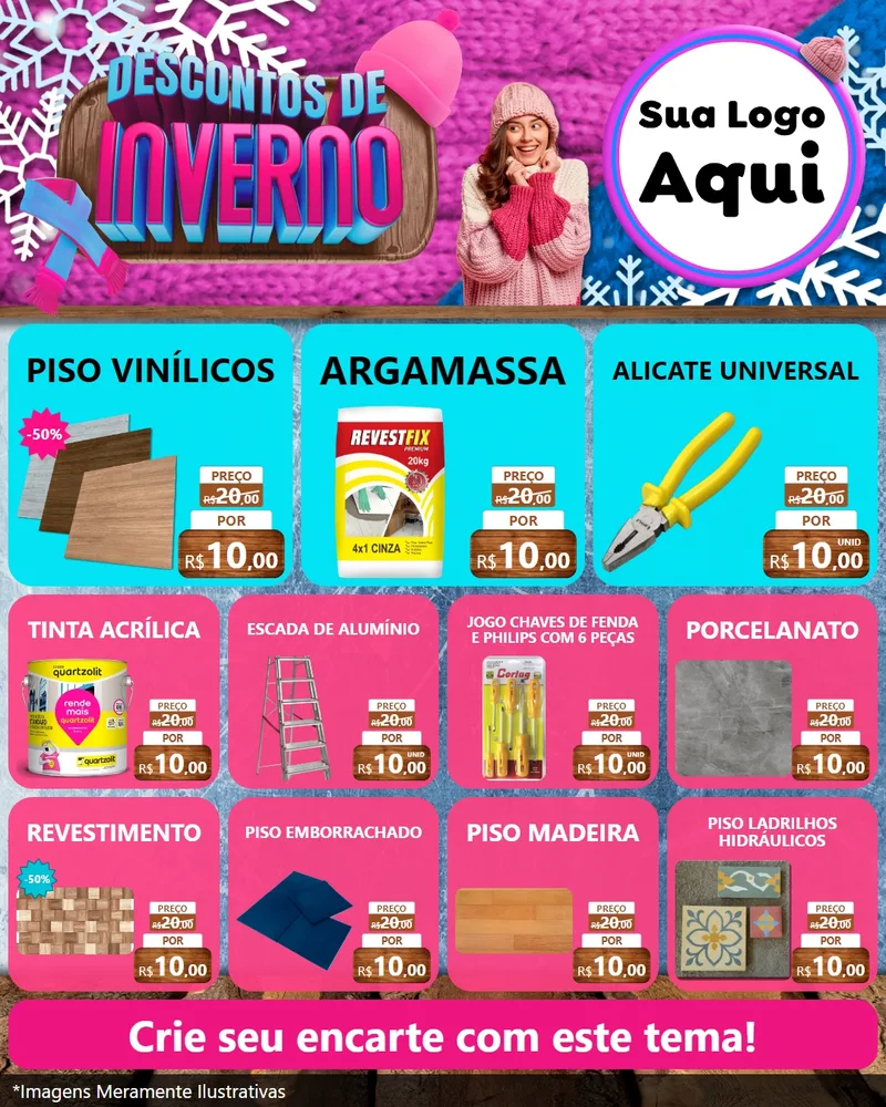 Modelo de Rede Social para Feed Instagram com o tema Descontos de Inverno para Material para Construção
