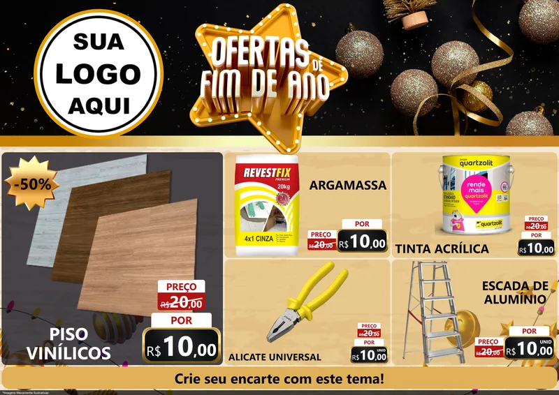 Modelo de Encarte para Encarte A4 Horizontal com o tema Ofertas de Fim de Ano para Material para Construção