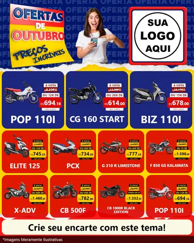 Modelo de Rede Social para Feed Instagram com o tema Ofertas de Outubro - Preços Incríveis para Concessionaria de Motos