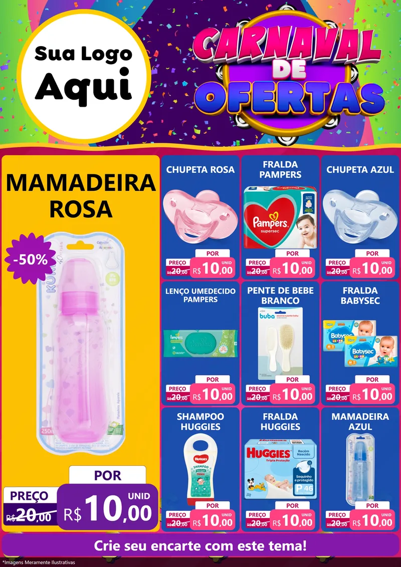 Modelo de Encarte para Encarte A4 Vertical com o tema Carnaval de Ofertas para Bebês