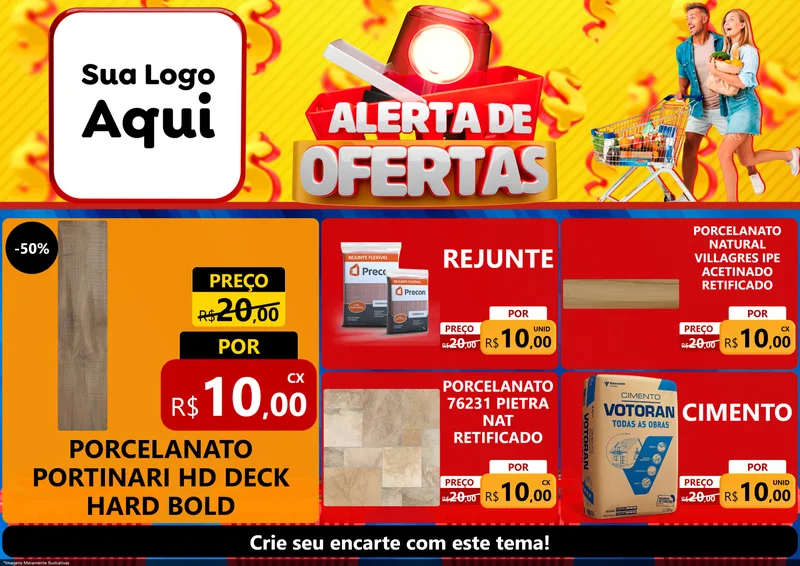 Modelo de Encarte para Encarte A4 Horizontal com o tema Alerta de Ofertas para Pisos e revestimentos