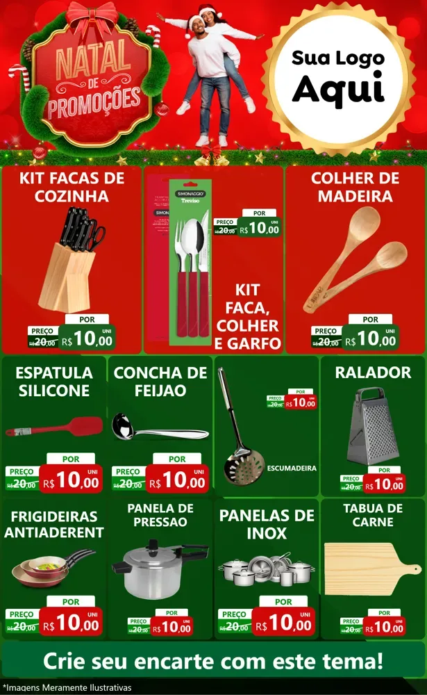 Modelo de Encarte para Encarte Grande com o tema Natal de Promoções para Utilidades Domésticas