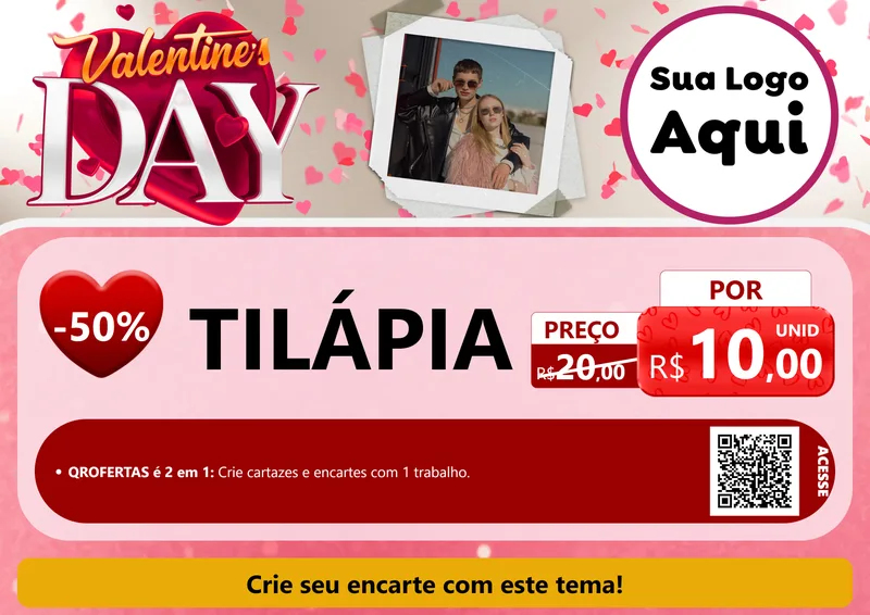 Modelo de Cartaz para Cartaz A4 Horizontal com o tema Valentine's Day para Peixaria