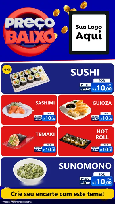 Modelo de TV para TV Vertical com o tema Preço Baixo para Comida japonesa