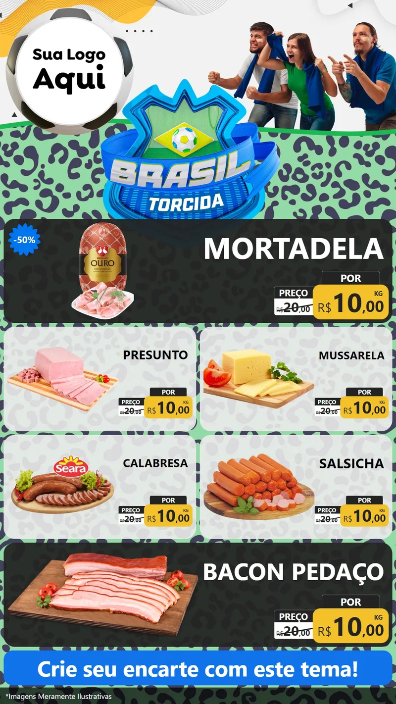 Modelo de TV para TV Vertical com o tema Brasil Torcida - Copa para Frios e Laticínios