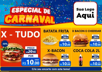 Modelo de Encarte para Encarte A4 Horizontal com o tema Especial de Carnaval para Hamburgueria