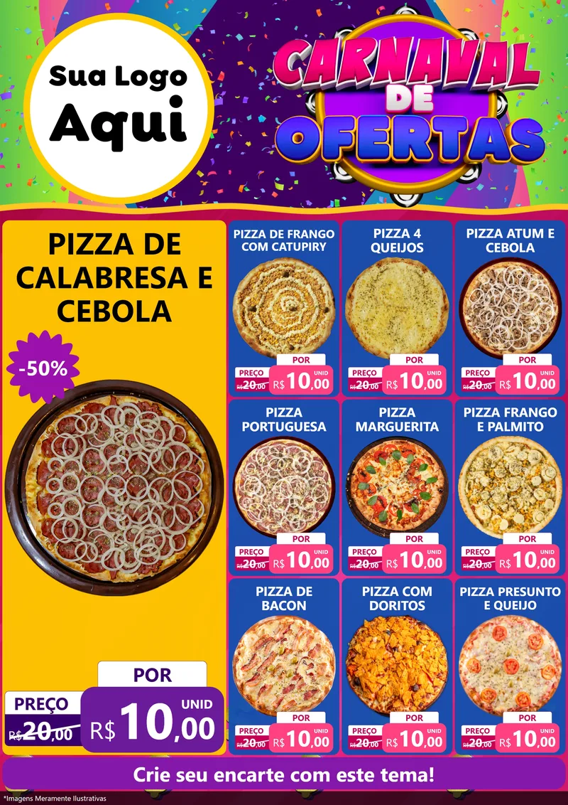Modelo de Encarte para Encarte A4 Vertical com o tema Carnaval de Ofertas para Pizzaria