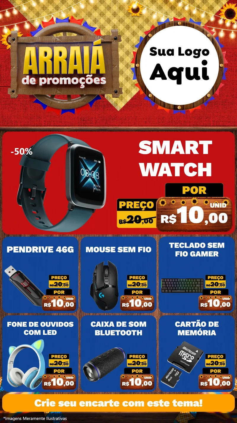 Modelo de Rede Social para Stories com o tema Arraiá de Promoções para Informática