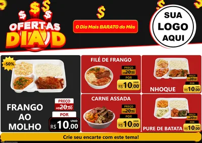 Modelo de Encarte para Encarte A4 Horizontal com o tema Ofertas Dia D para Restaurante